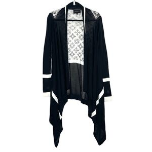 NWT Tonia Debellis Black and White Waterfall Cardigan Open Front Size S